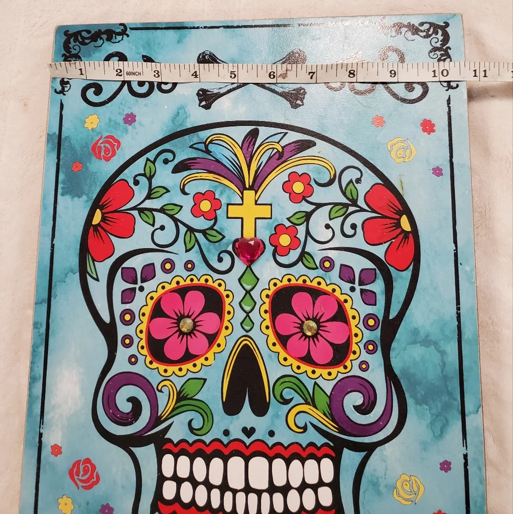 Sugar Skull Artwork w/Jewels Wooden Wall Art